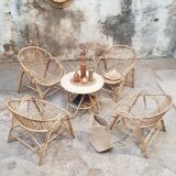 Rattan armchairs and table