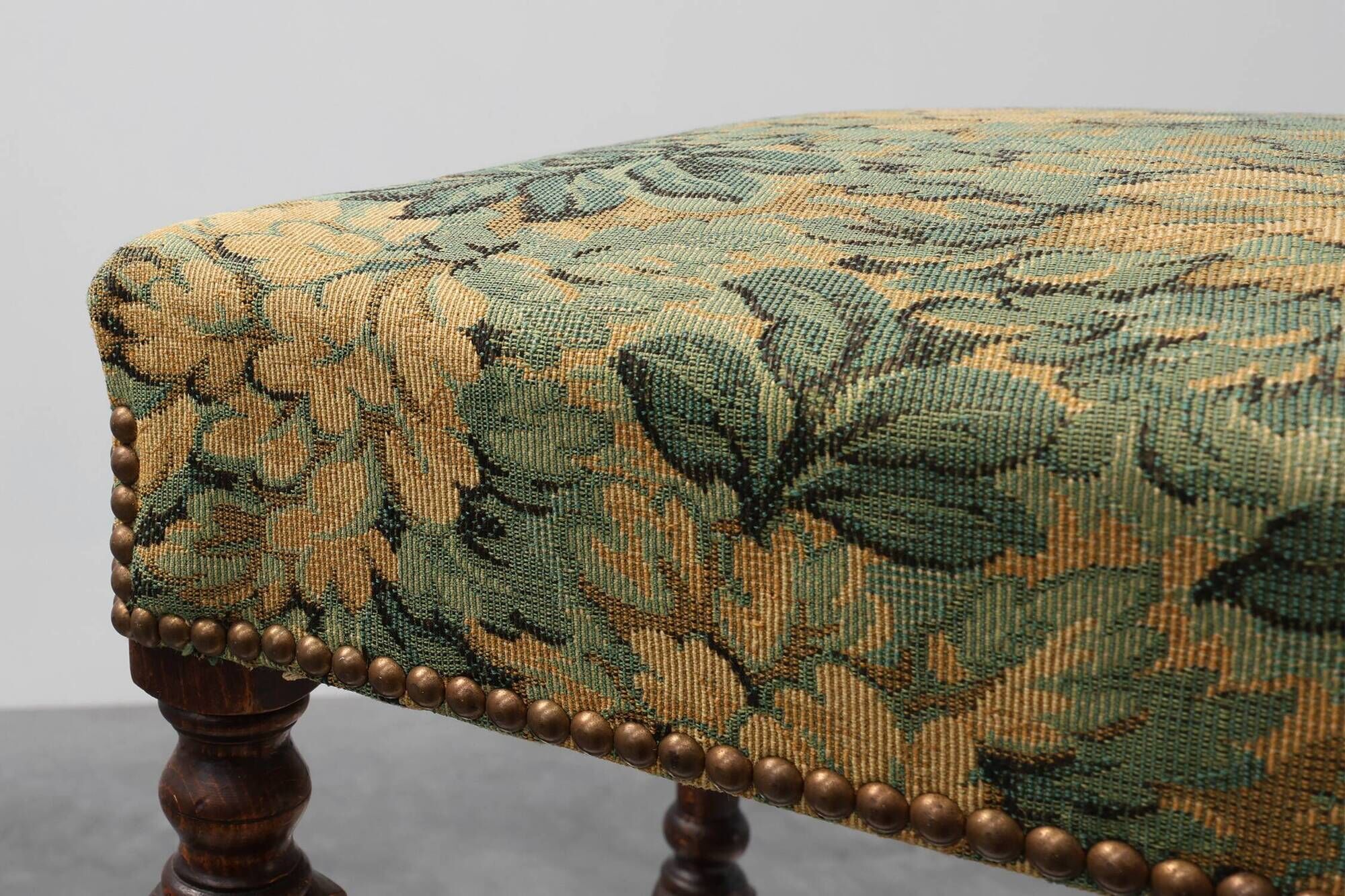 Louis XIII‑Style Walnut Stool with Floral Tapestry Seat, France, circa 1840