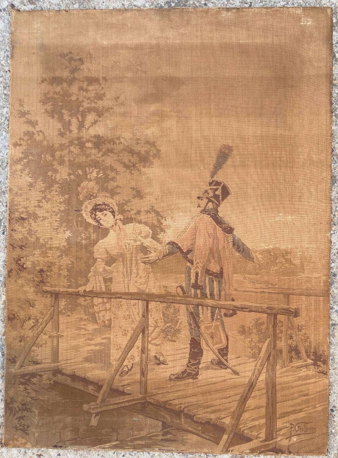 Pair of nineteenth century tapestries featuring a hussar and an elegant