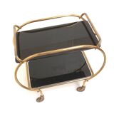 Brass and black glass bar cart / serving cart / side table by Grünstadt