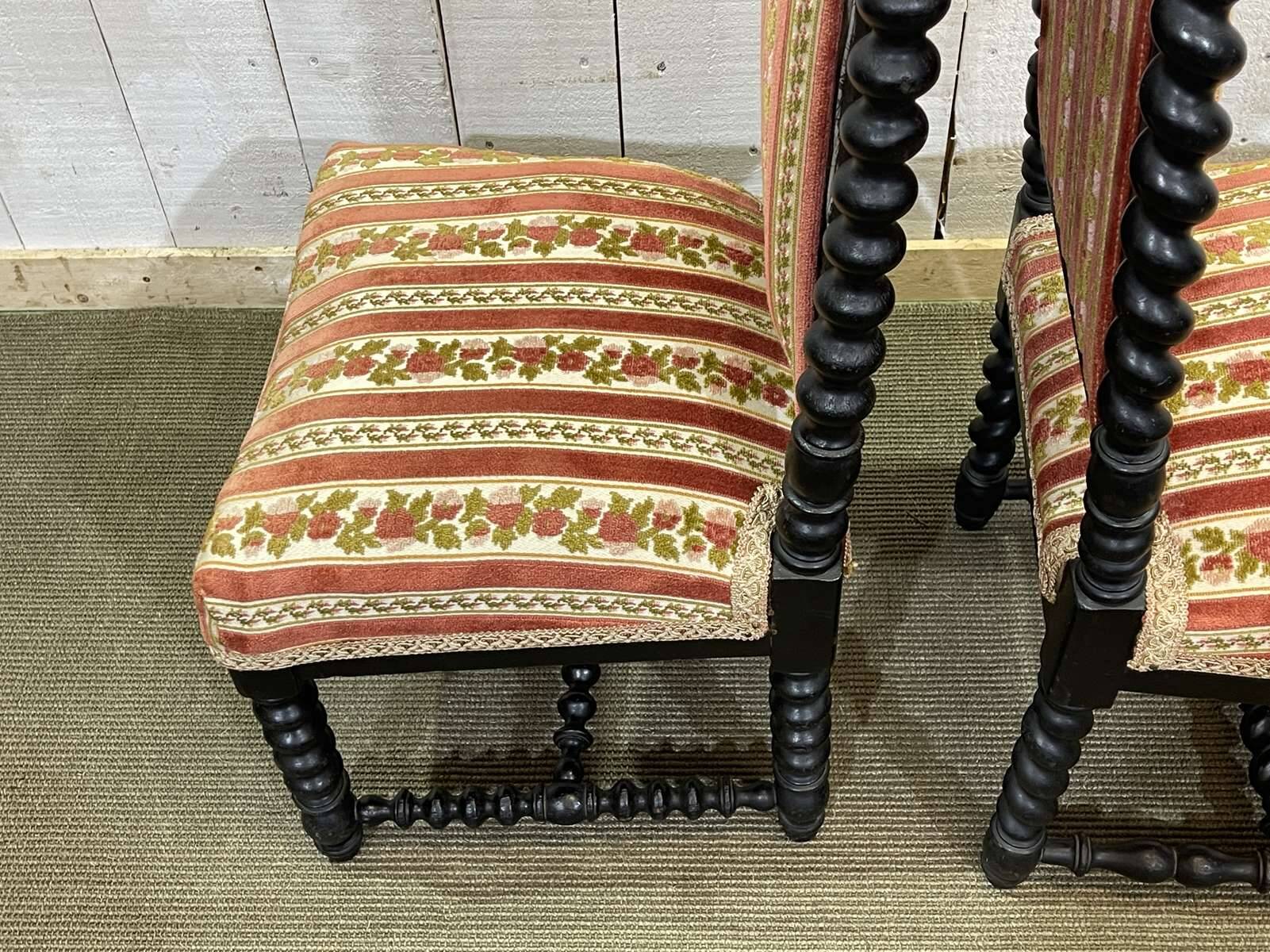 Pair of Napoleon III chairs in turned and blackened wood, late 19th century