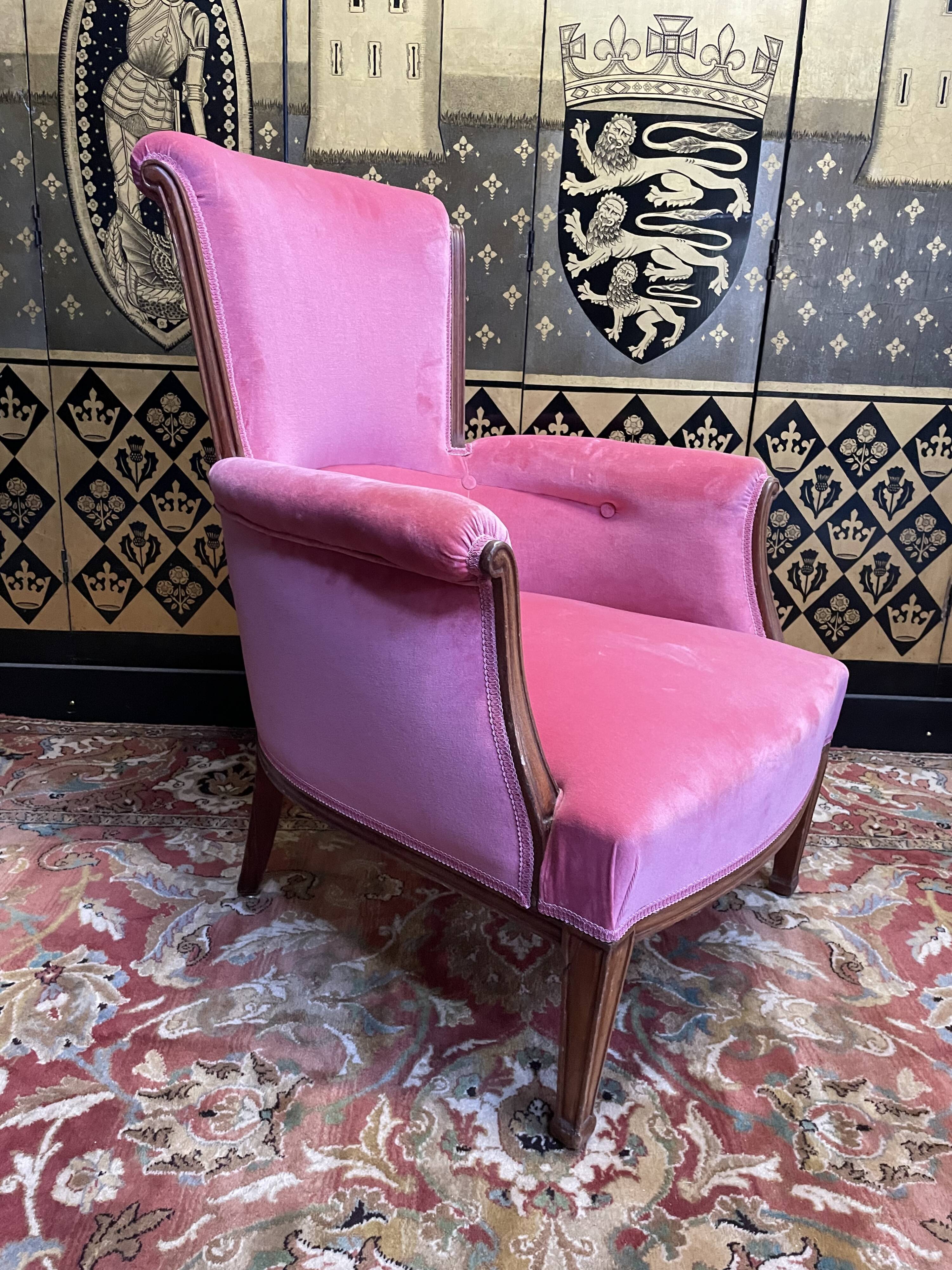 Bergère de style Louis XVI velours rose