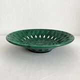 Vintage openwork green ceramic fruit bowl