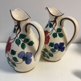 Pair of pitcher vases with spout handle deco numbered flower