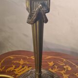 Bronze floor lamp from the 19th century with a handmade stained glass lampshade soldered with lead, measuring 52x26.