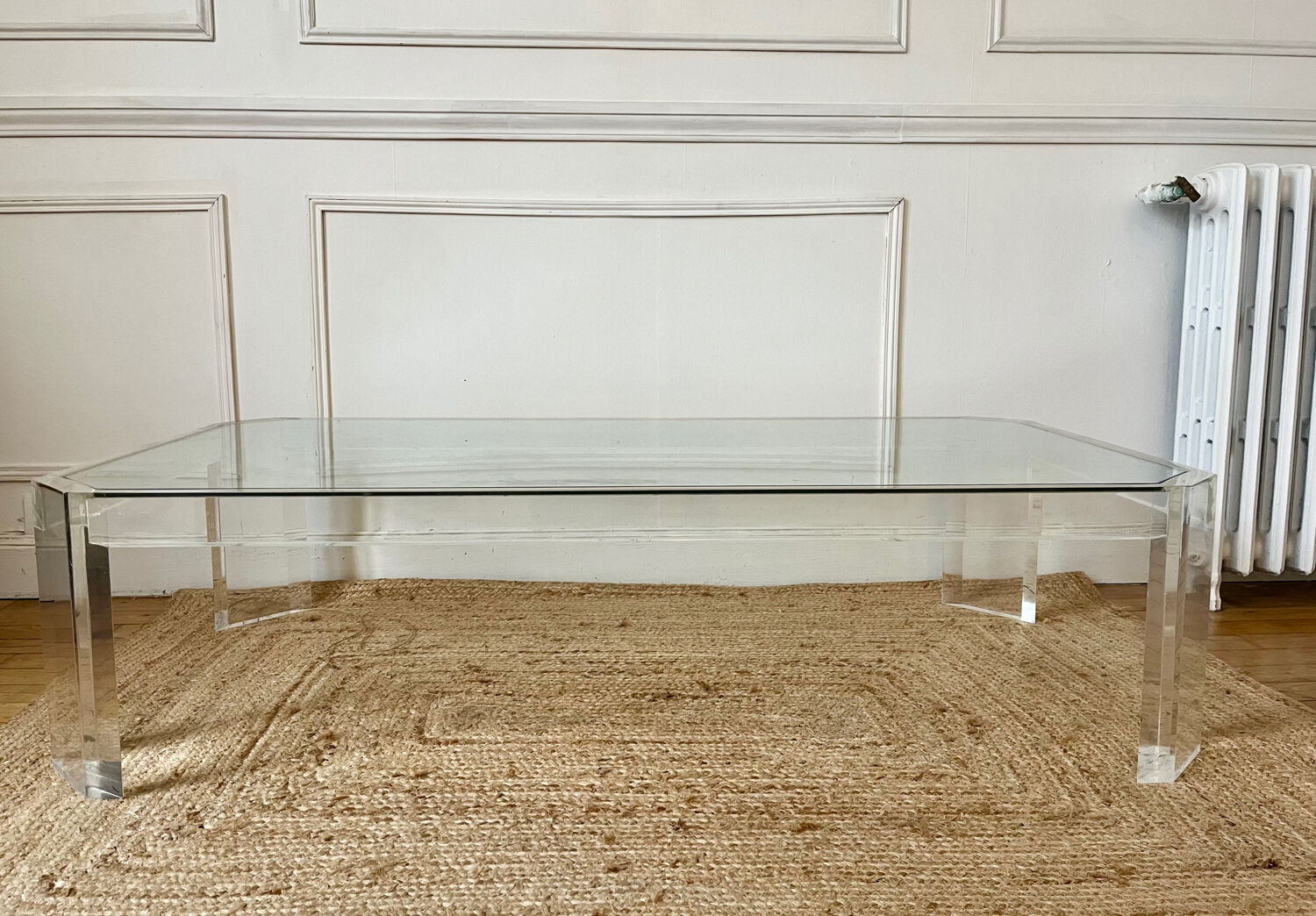 Table basse Athena en altuglas et verre David Lange, années 1970