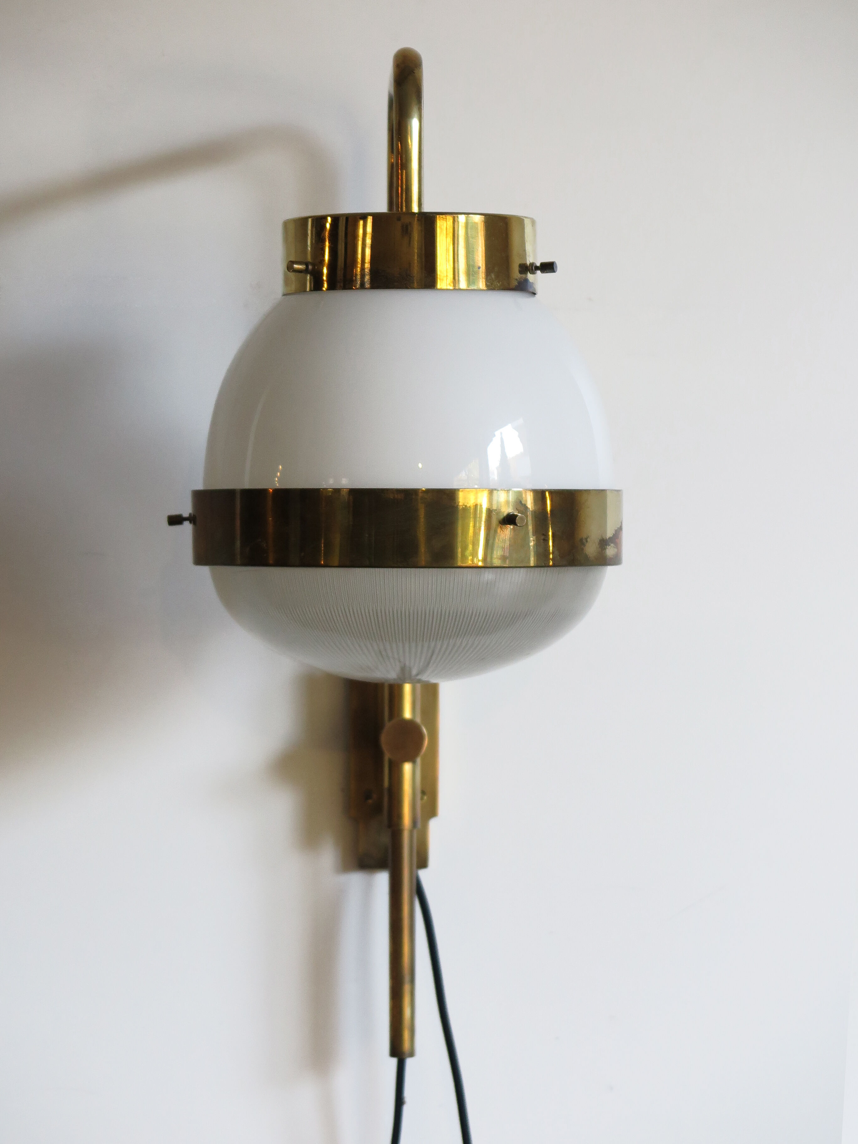Sergio Mazza for Artemide, Italian "Delta" glass brass wall lamp 1960s