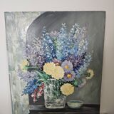 Oil on panel painting - still life flowers lilacs dahlias signed d alrer
