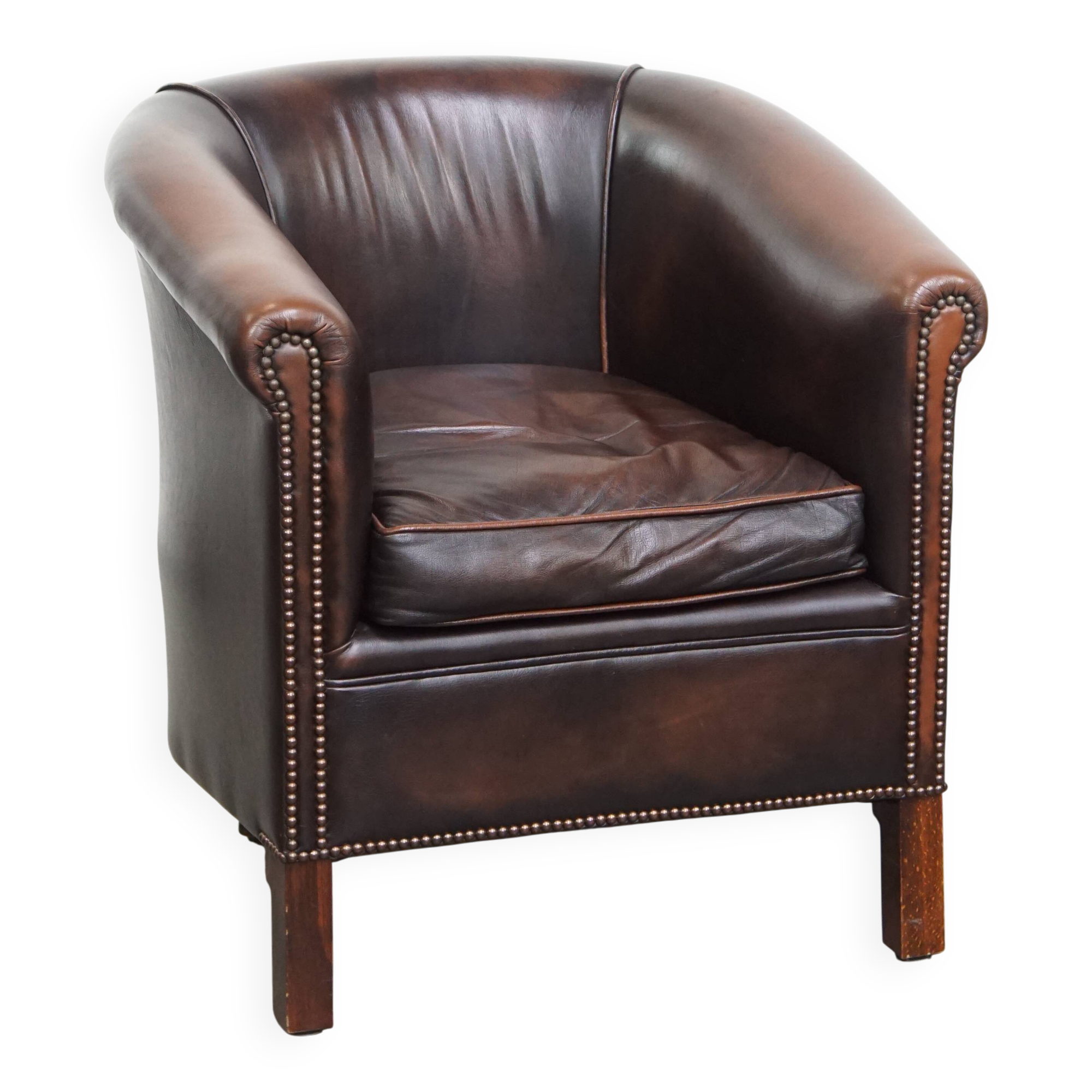 Cowhide Leather Club Armchair in English Style