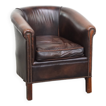Cowhide Leather Club Armchair in English Style