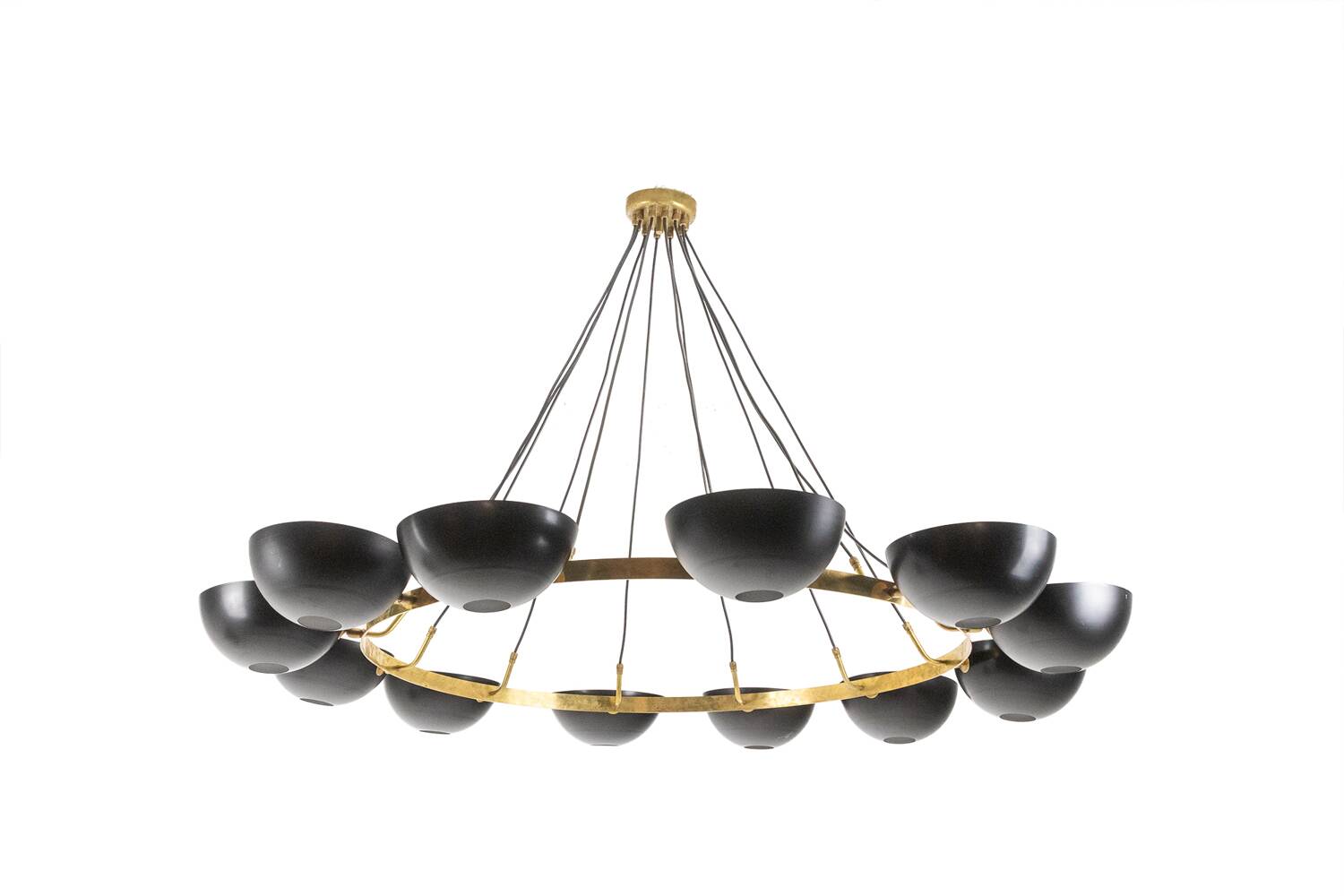 Contemporary 10-light chandelier or pendant light, brass and black lacquer