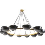 Contemporary 10-light chandelier or pendant light, brass and black lacquer