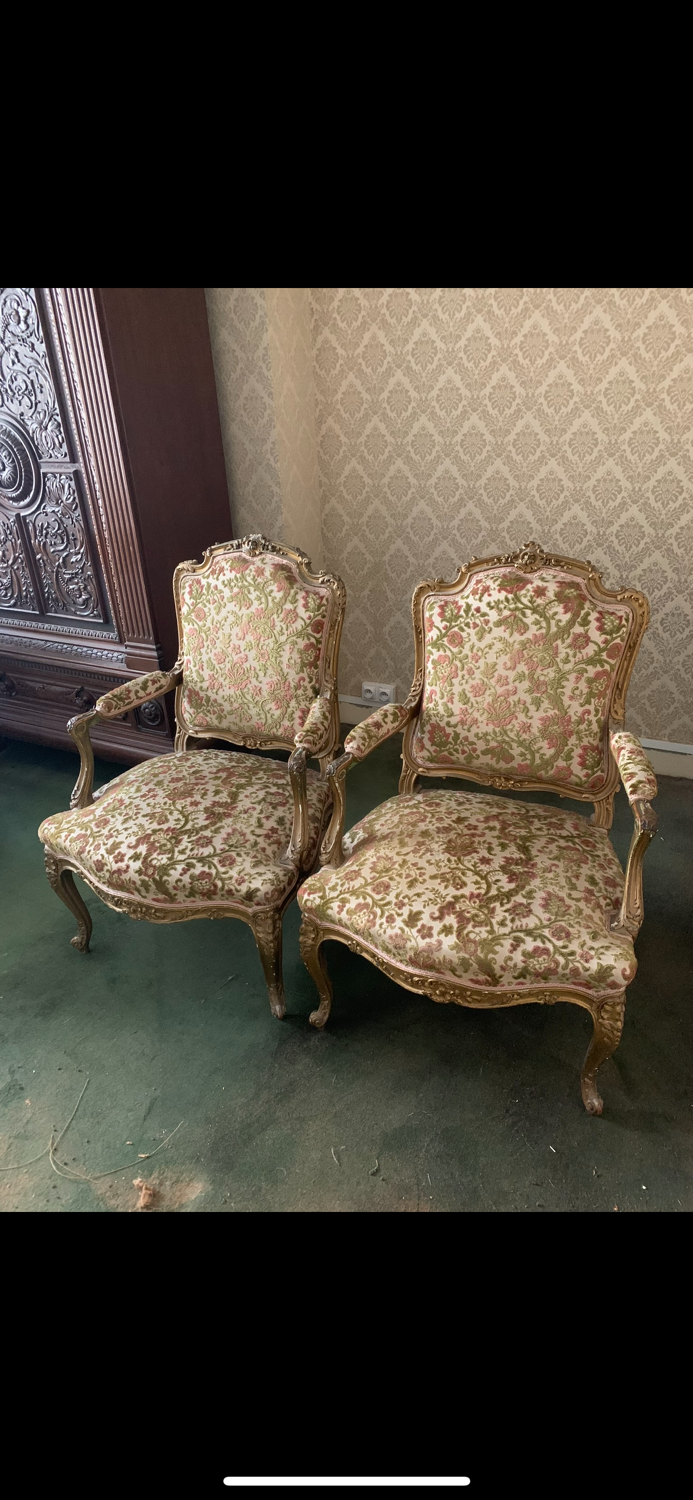 Pair of Louis XV style armchairs