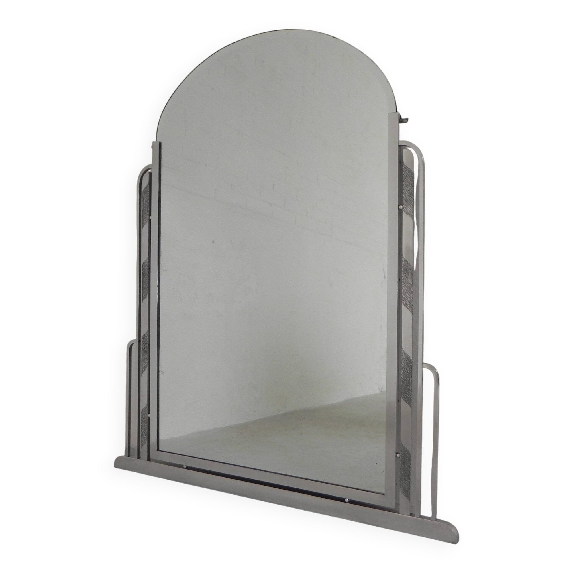 Art Deco mirror with faceted glass in aluminum frame, 1930s