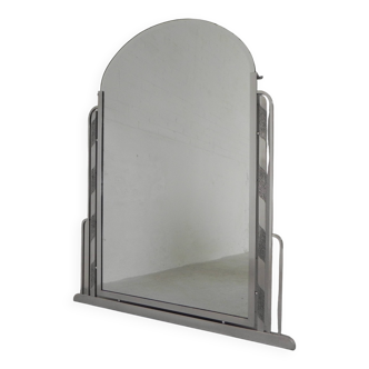 Art Deco mirror with faceted glass in aluminum frame, 1930s