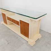 Vintage lacquer and burl wood credenza, 1980s