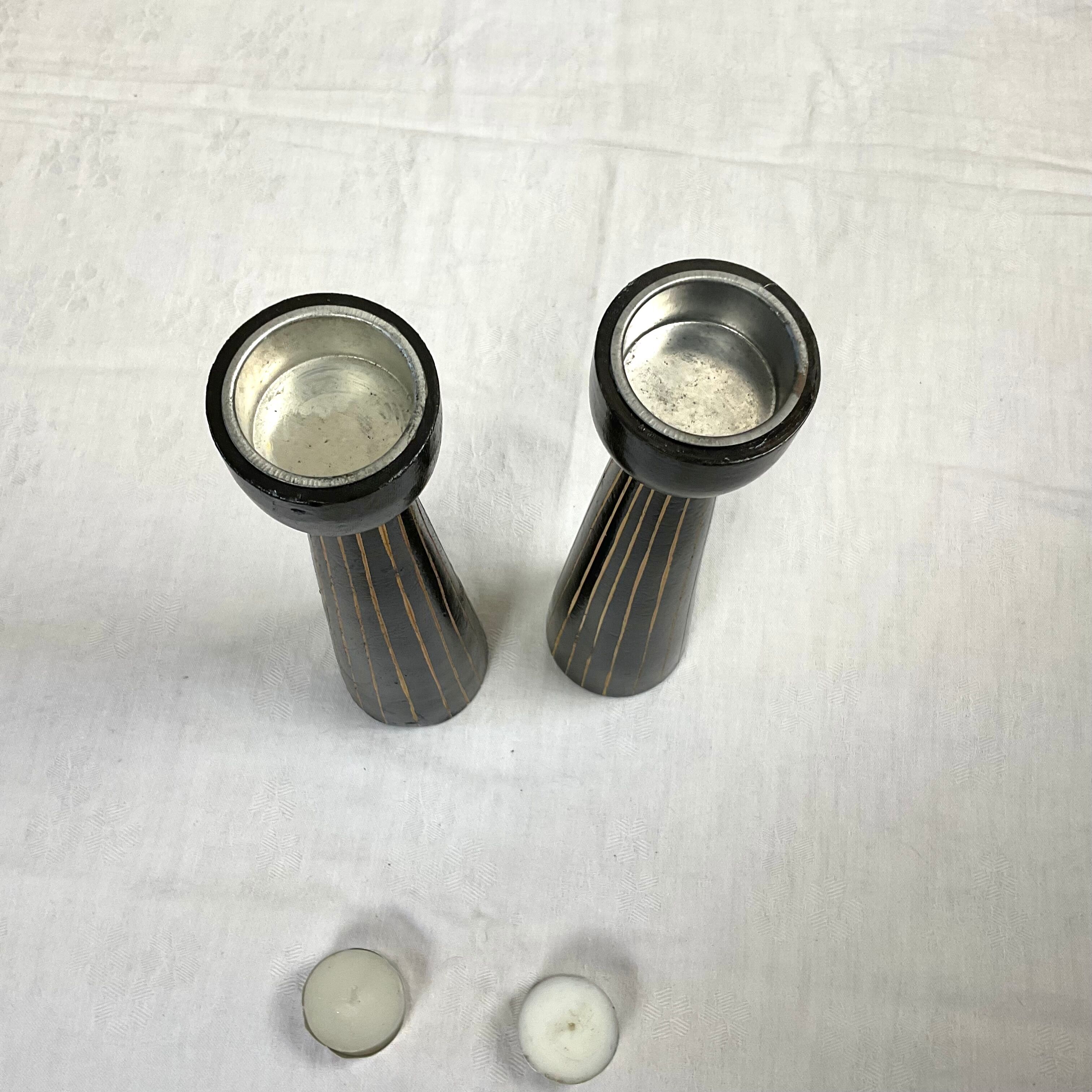 Pair of wooden candle holders