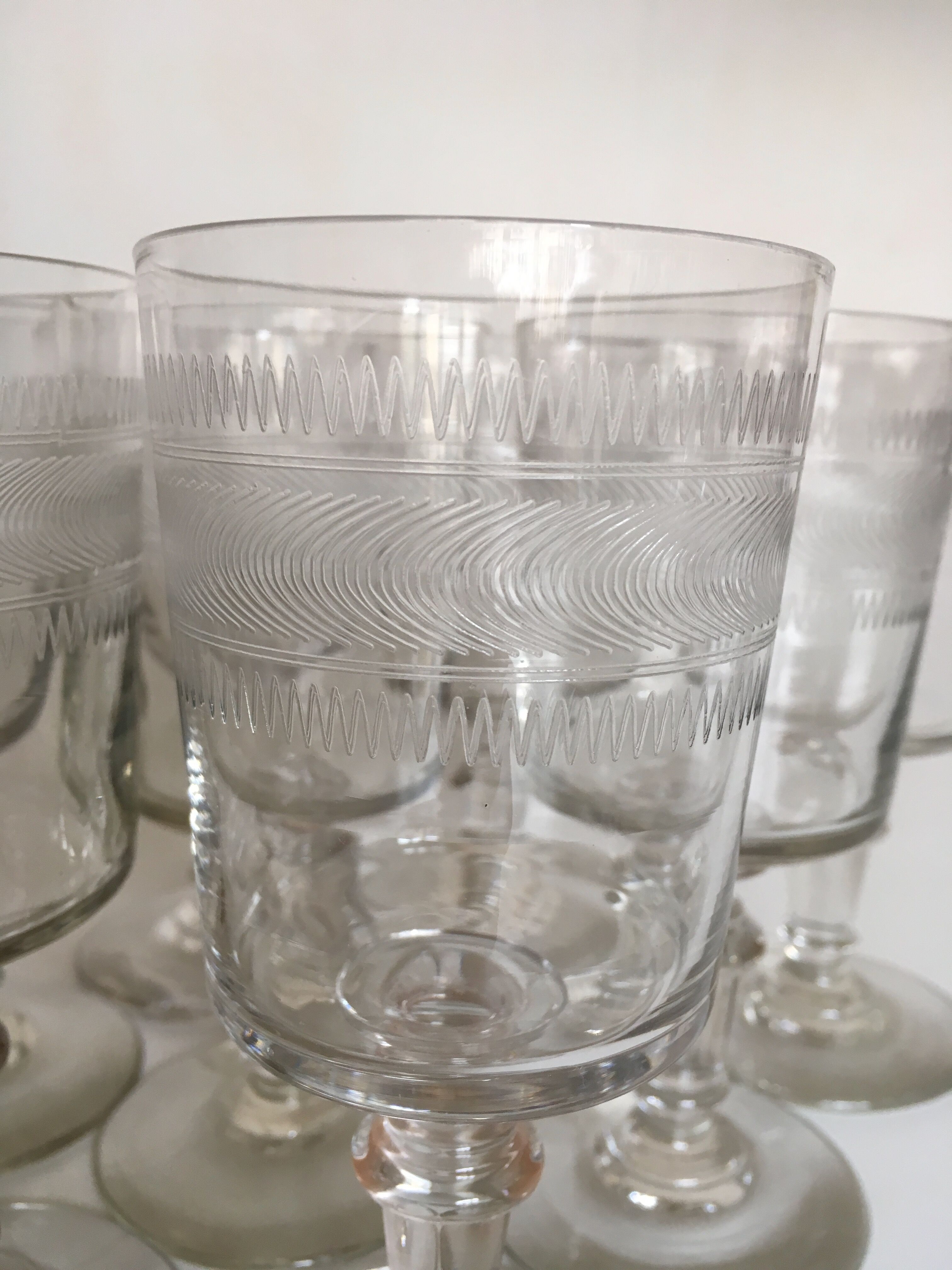 set of 9 serious roll 19th zigzag water glasses