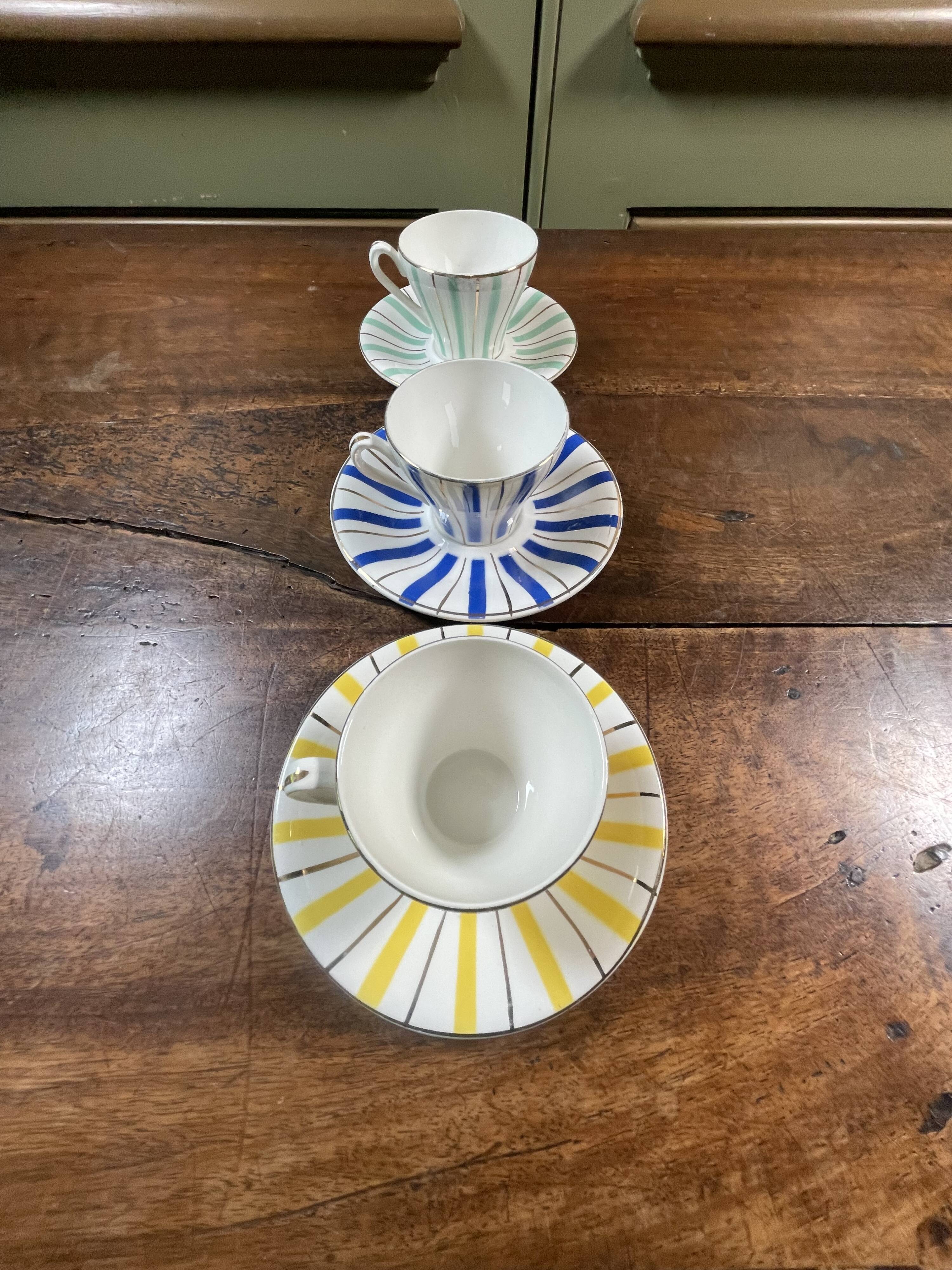 Service tasses Digoin Art Déco 6 tasses + sous-tasses vintage