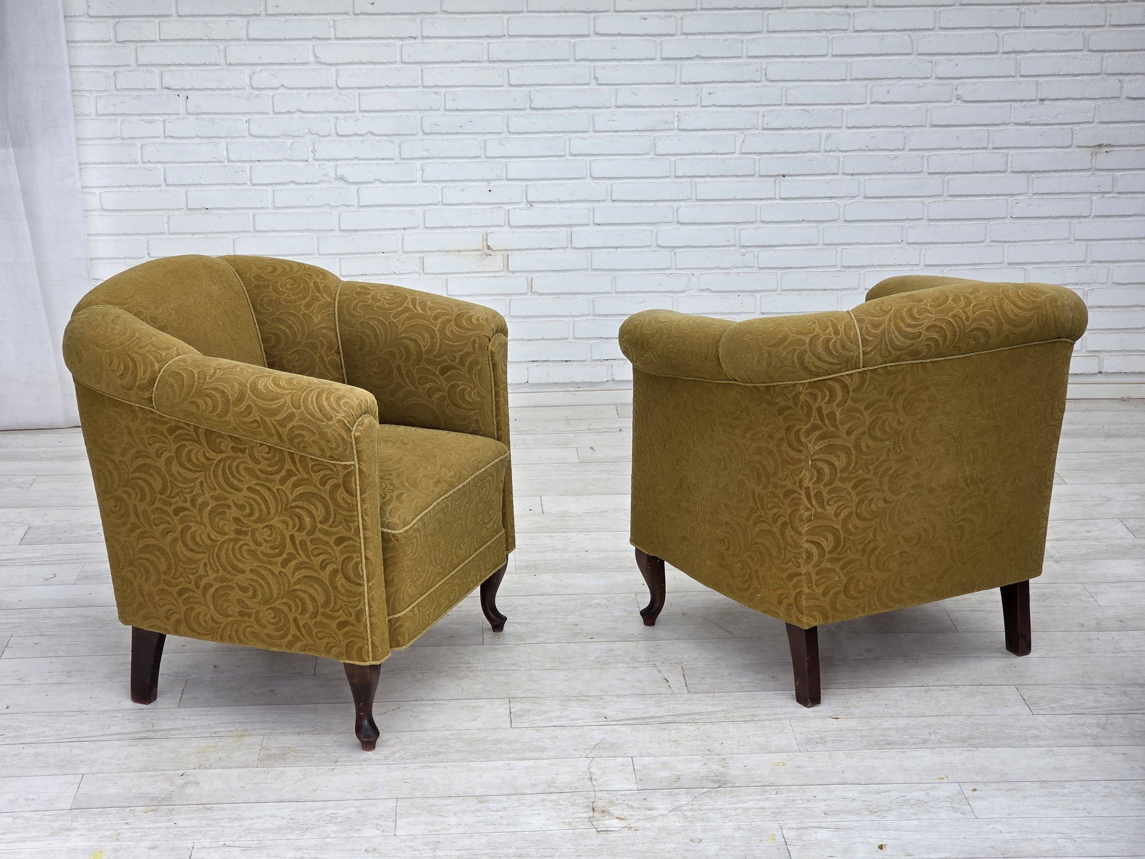 1950s, Danish relax armchair, light green furniture wool, oak wood.