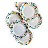 6 assiettes plates Badonviller en faïence, service "Quiberon"