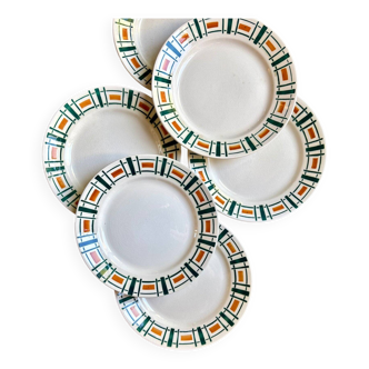 6 assiettes plates Badonviller en faïence, service "Quiberon"