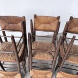 Set of 6 straw and oak Beauche chairs.