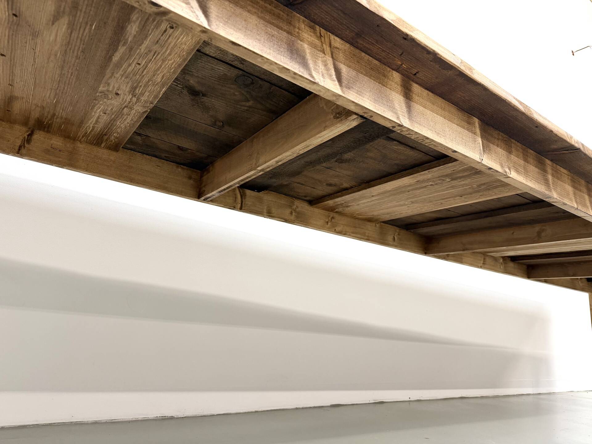 Large XXL farmhouse table in solid pine with 1950s tapered legs.