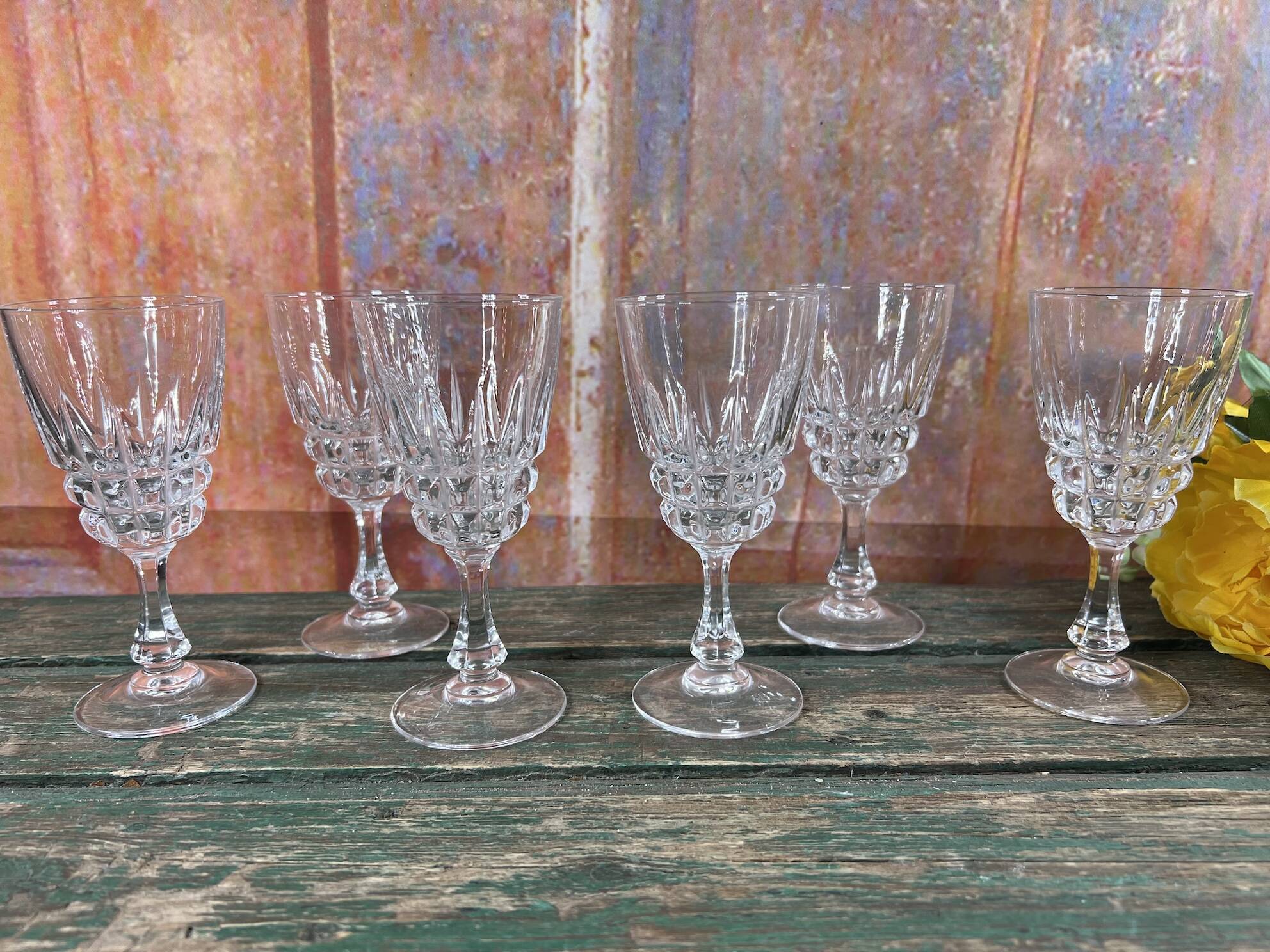 SET OF 6 CRISTAL D’ARQUES POMPADOUR WINE GLASSES HEIGHT 13CM
