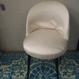 Vintage 1950s white satin armchair with compass legs