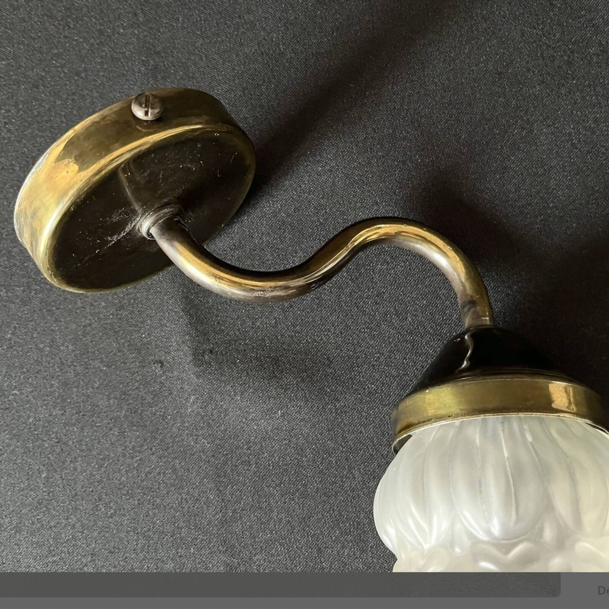 Vintage brass swan neck wall light with opaline tulip flower