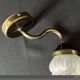 Vintage brass swan neck wall light with opaline tulip flower