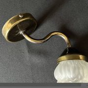 Vintage brass swan neck wall light with opaline tulip flower