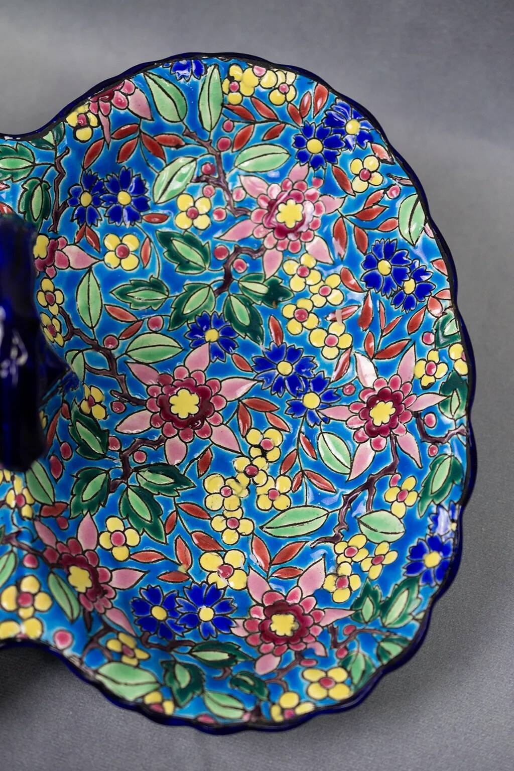 Beggar / servant in Longwy earthenware – floral decoration, 1950s