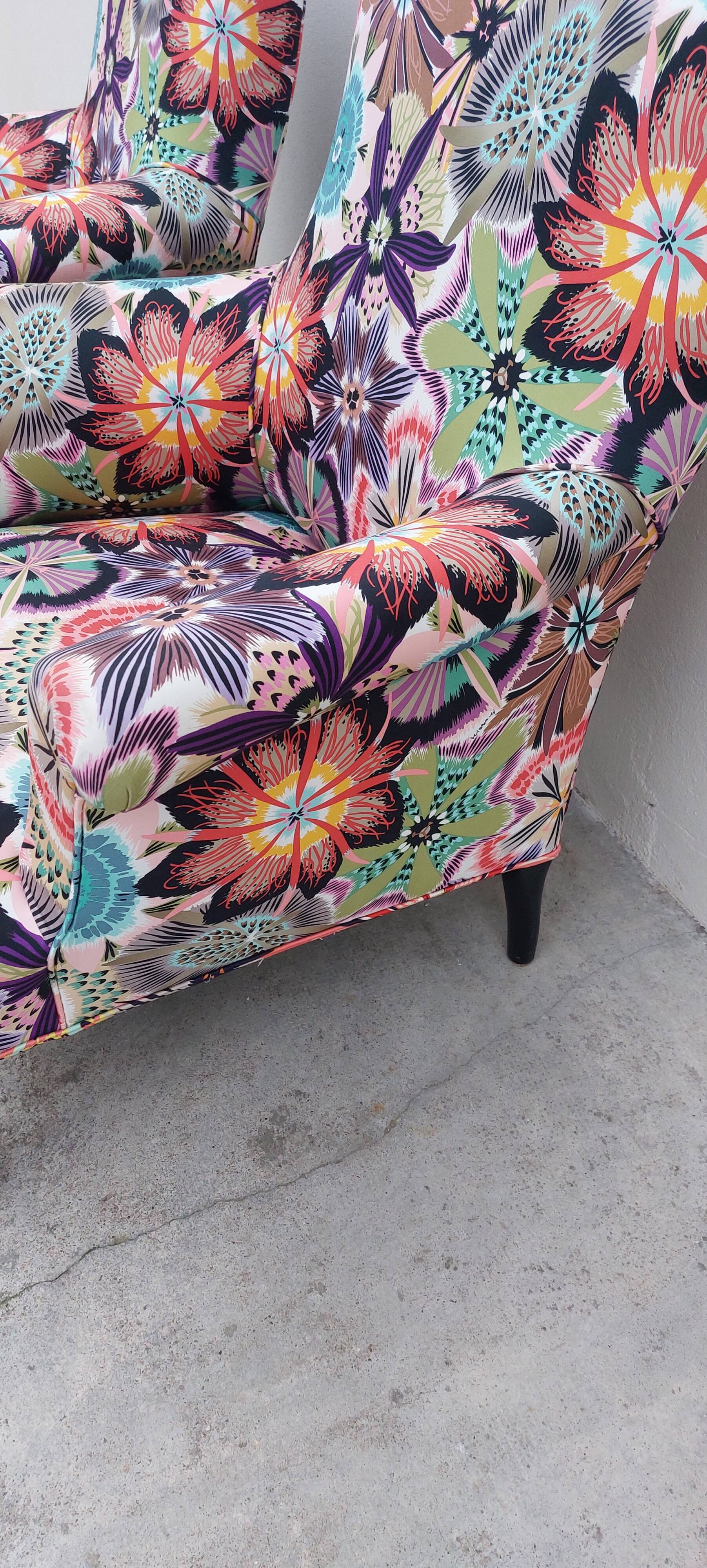 Pair of toad armchairs Napoleon III tapestry missoni italy