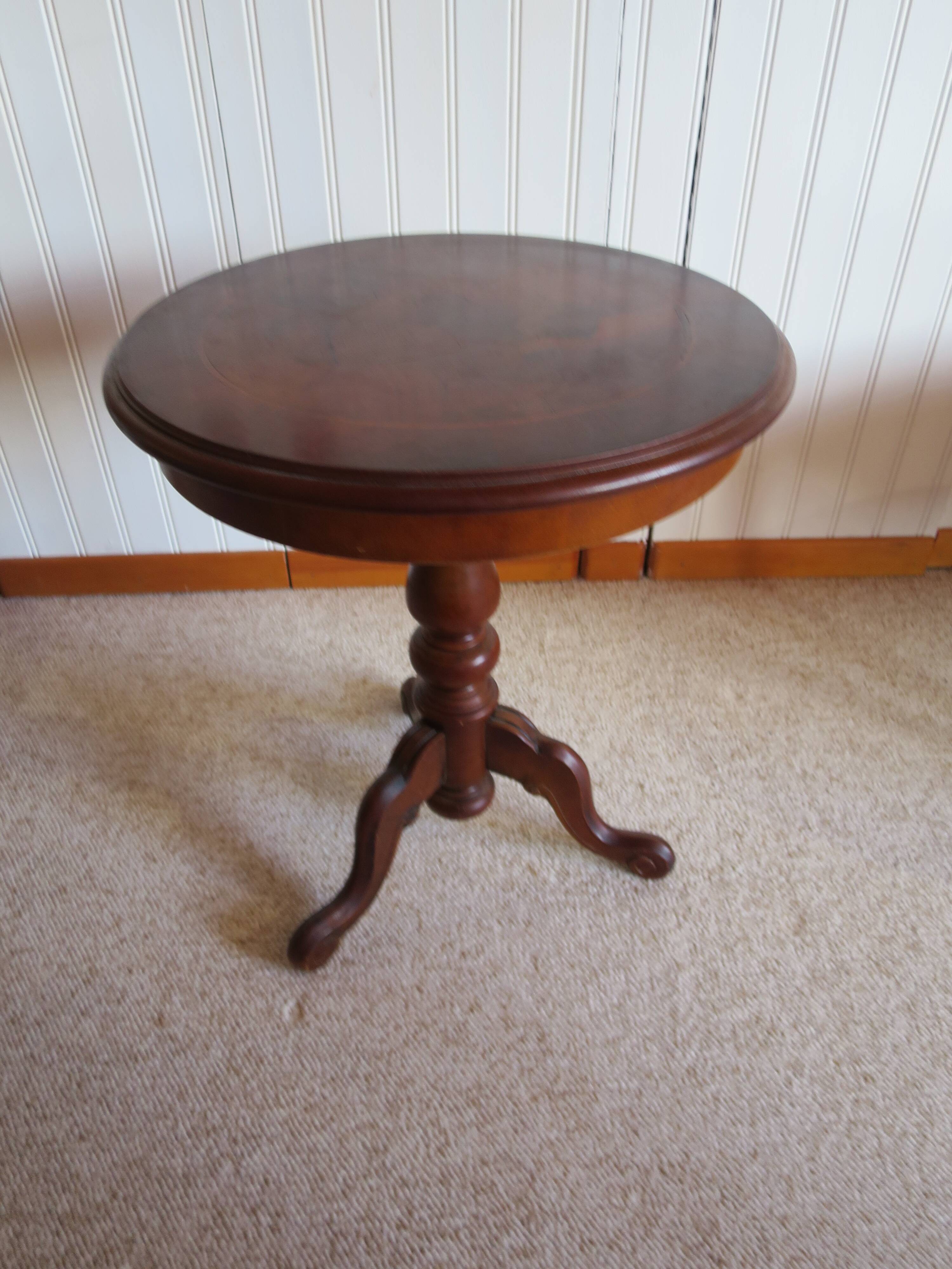 Side table - Tripod pedestal table - marquetry - Louis Philippe - mahogany stain