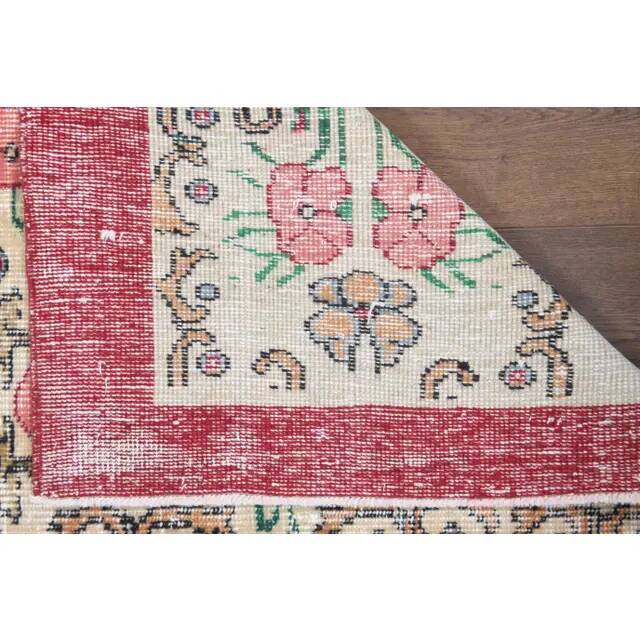 Vintage Turkish Oushak Handmade Wool Cotton Red Area Rug 107x191