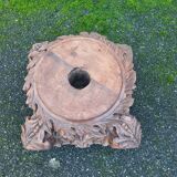 Coffee table with carved wooden base from India, glass top