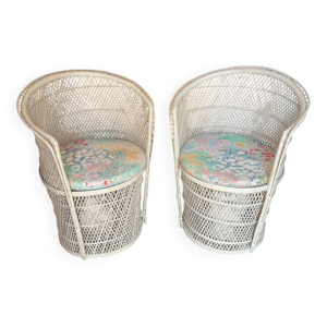 Lot de 2 Fauteuils Vintage - rotin blanc