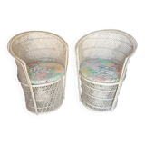 Set of 2 Vintage White Rattan Armchairs – 1970s