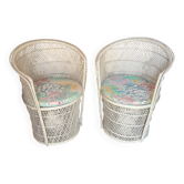 Set of 2 Vintage White Rattan Armchairs – 1970s