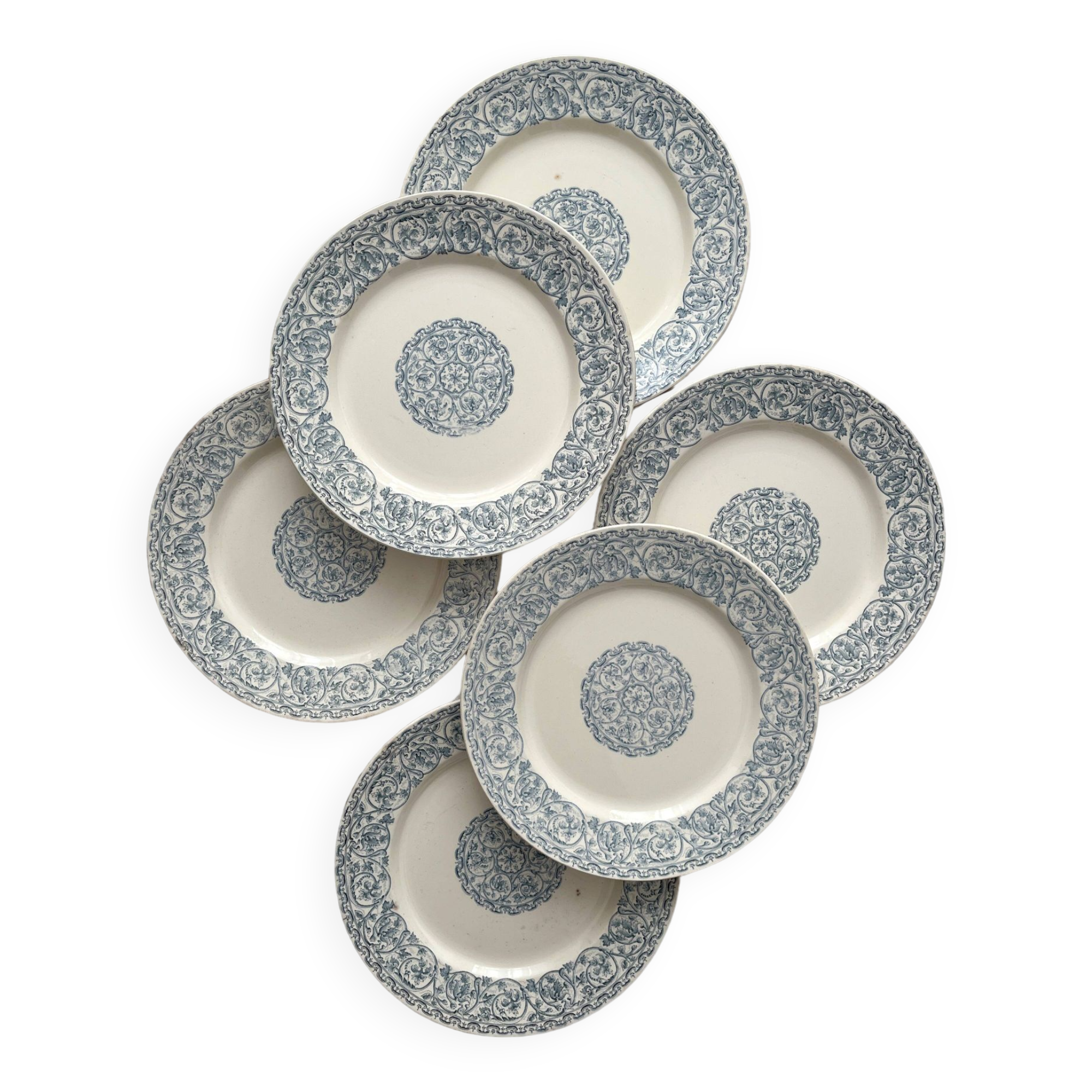 6 iron earthenware flat plates "Renaissance" Creil et Montereau