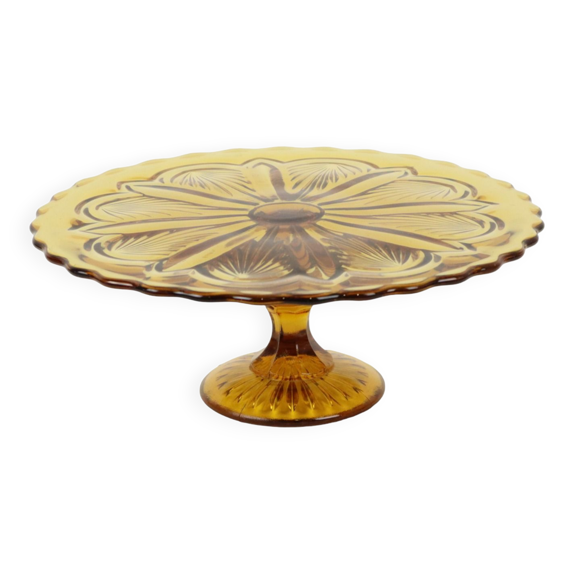 Vintage orange amber cake dish present dish pressed glass 27cm