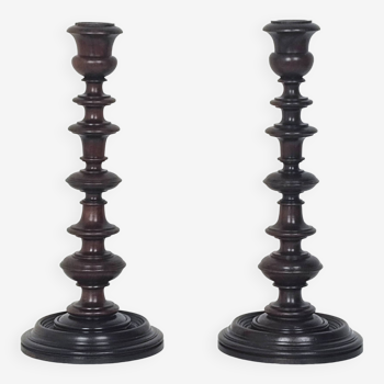 Pair of wooden candlesticks