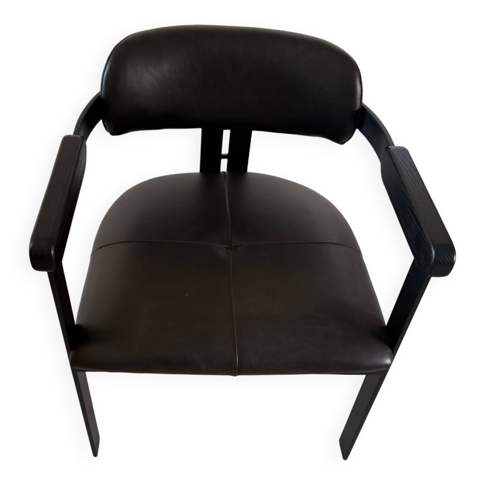 Set of 2 black leather and metal armchairs