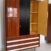 Vintage Italian Wardrobe, Walnut, Fluted Wood, Brass Feet 1950s italian