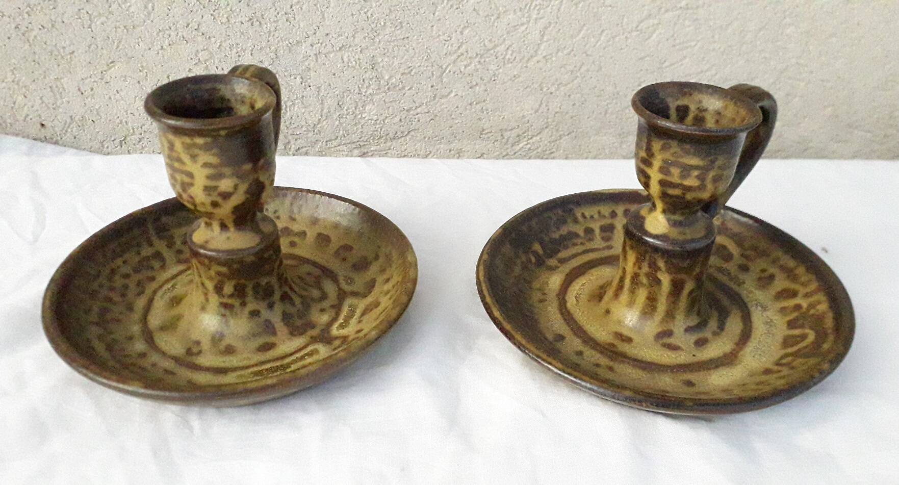 Pair of stoneware candlesticks