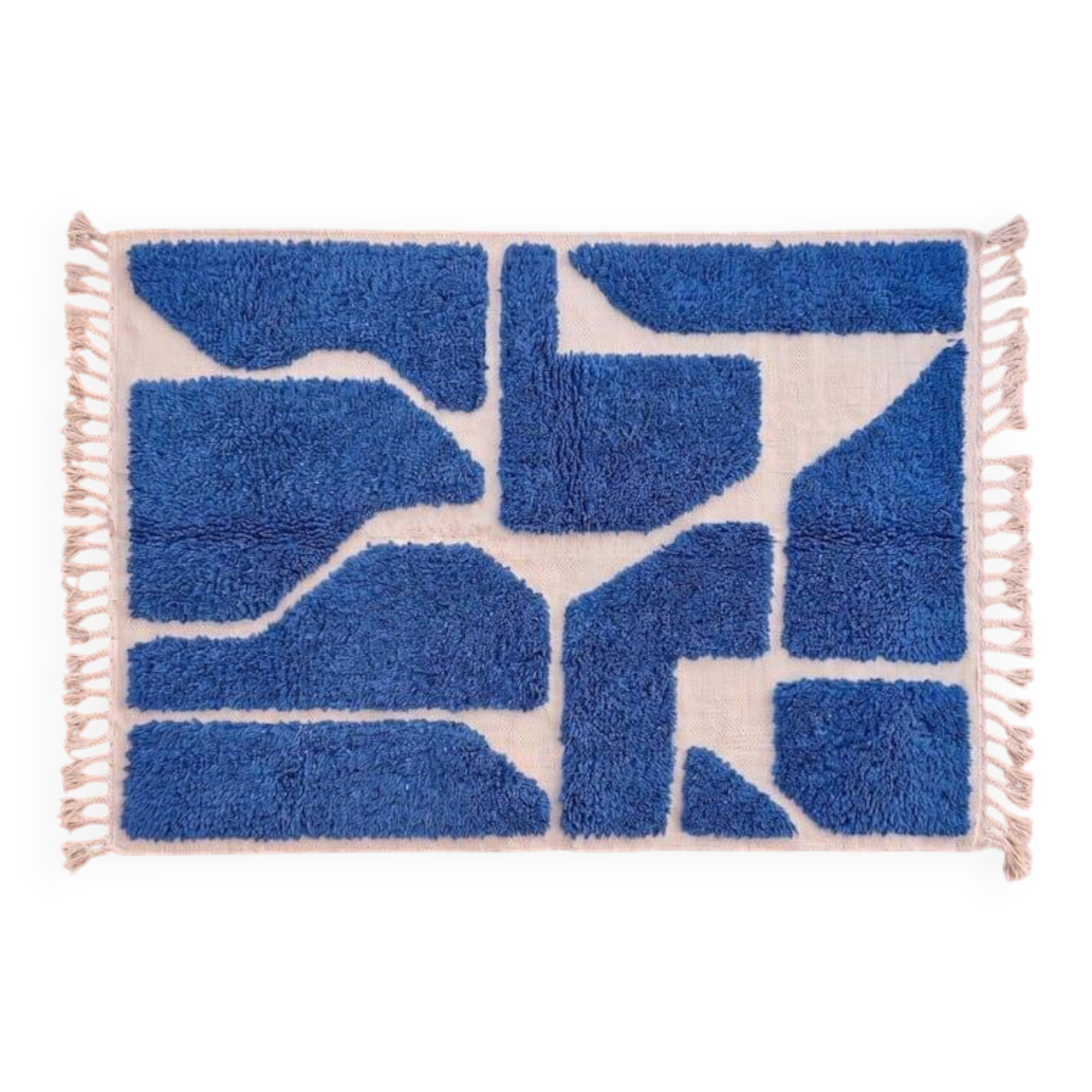 Authentic traditional white and blue Berber rug 2/3 m