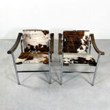 Pair of LC1 cow skin chairs by Le Corbusier for Cassina 1970
