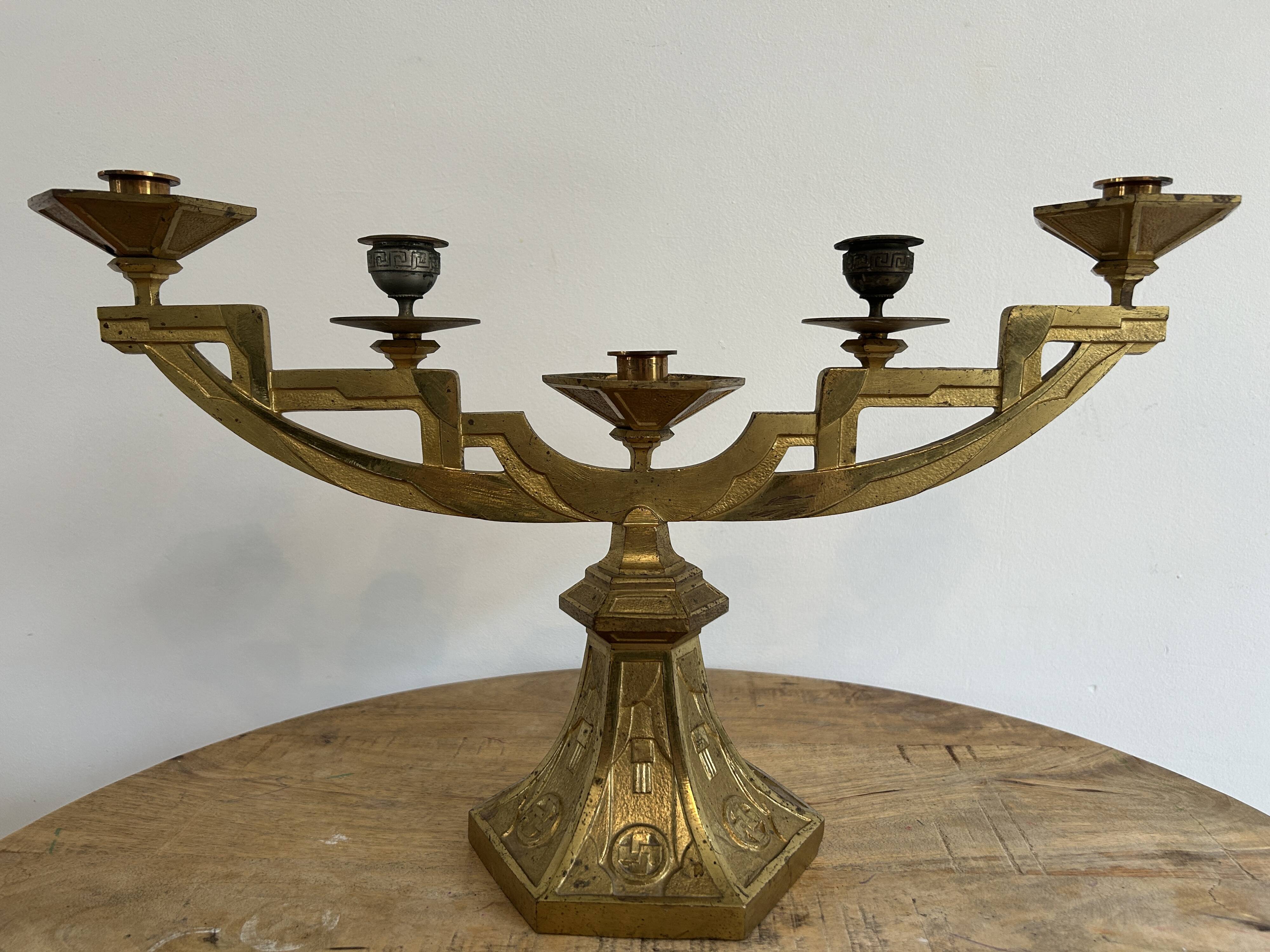 Paire de candélabres en bronze doré d'époque ART DECO